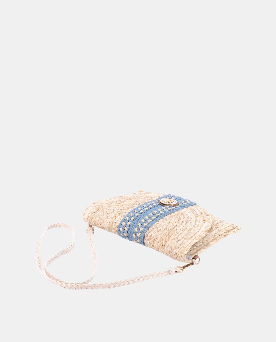 Carteira Tipo Mala Clutch de Folhas de Milho Azul-3