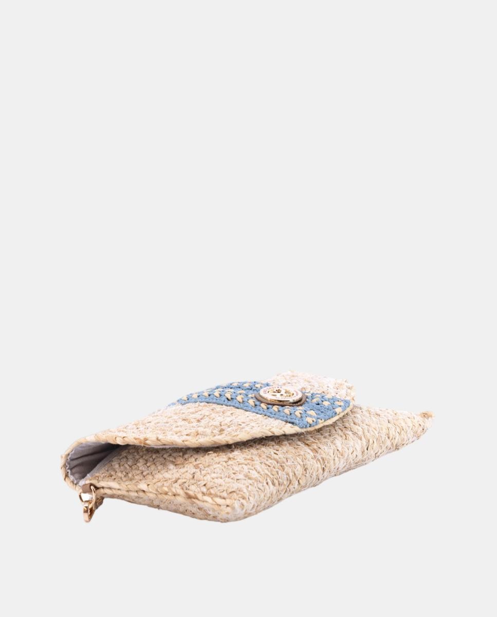 Carteira Tipo Mala Clutch de Folhas de Milho Azul-4
