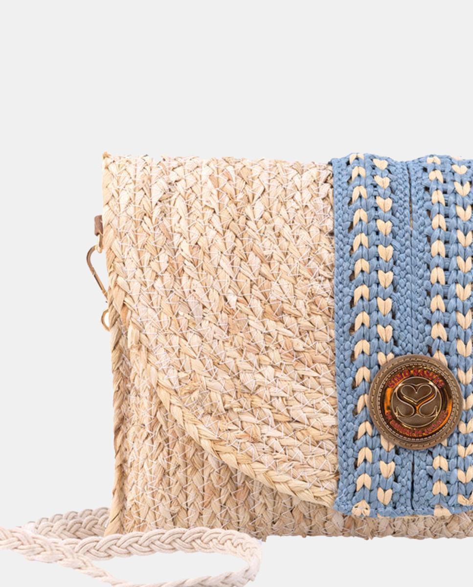 Carteira Tipo Mala Clutch de Folhas de Milho Azul-5