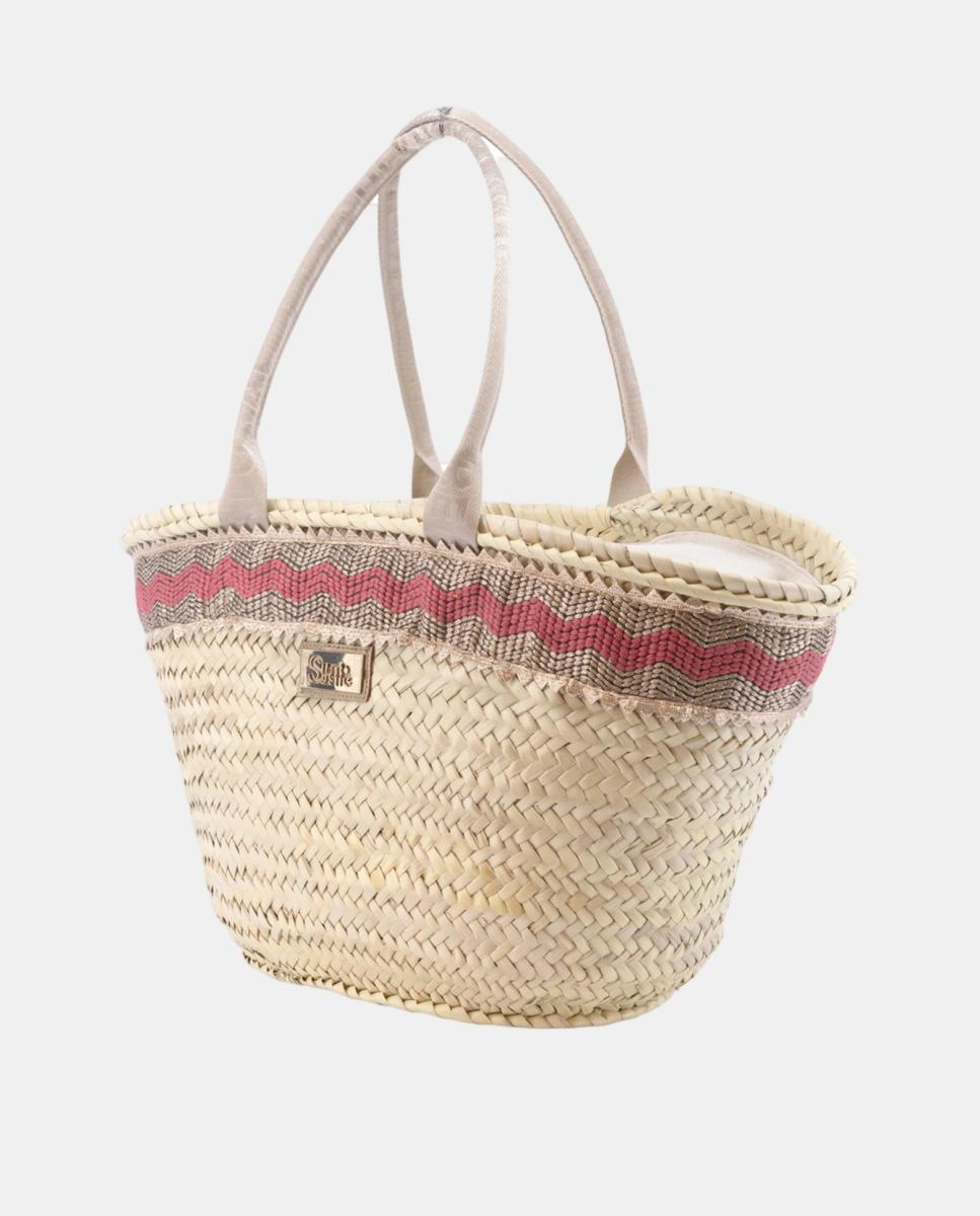 Cesta Grande de Palma Natural com 10 Dobras Coral-2