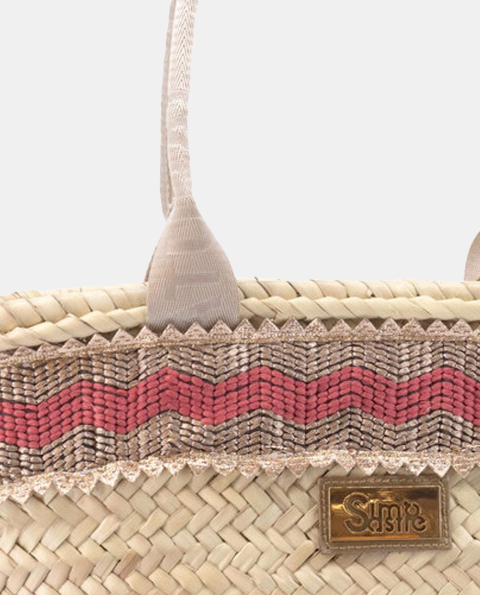 Cesta Grande de Palma Natural com 10 Dobras Coral-4