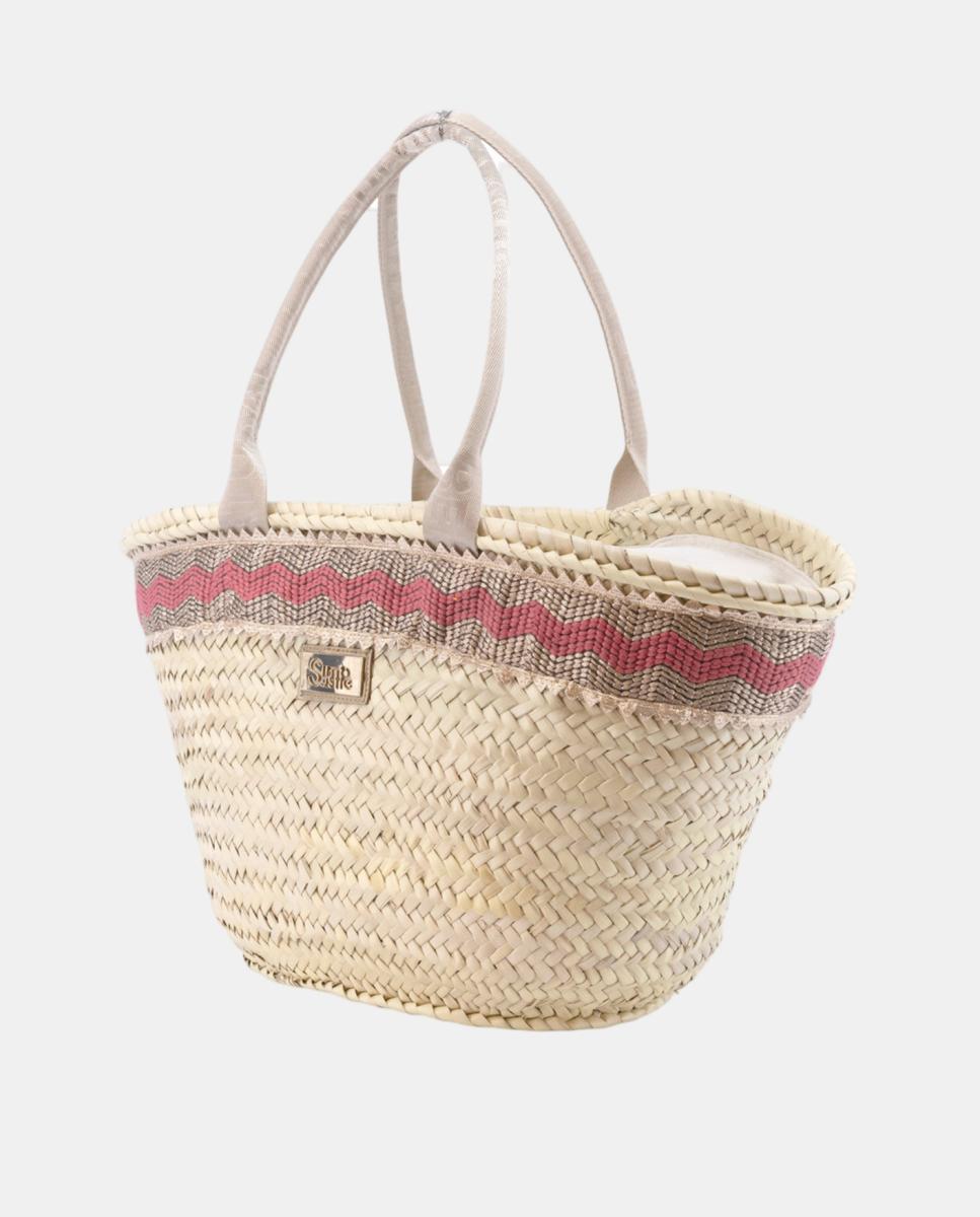 Cesta Média de Palma Natural com 8 Dobras Coral-2