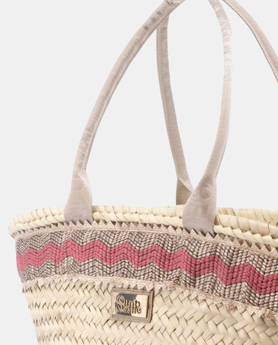 Cesta Média de Palma Natural com 8 Dobras Coral-4
