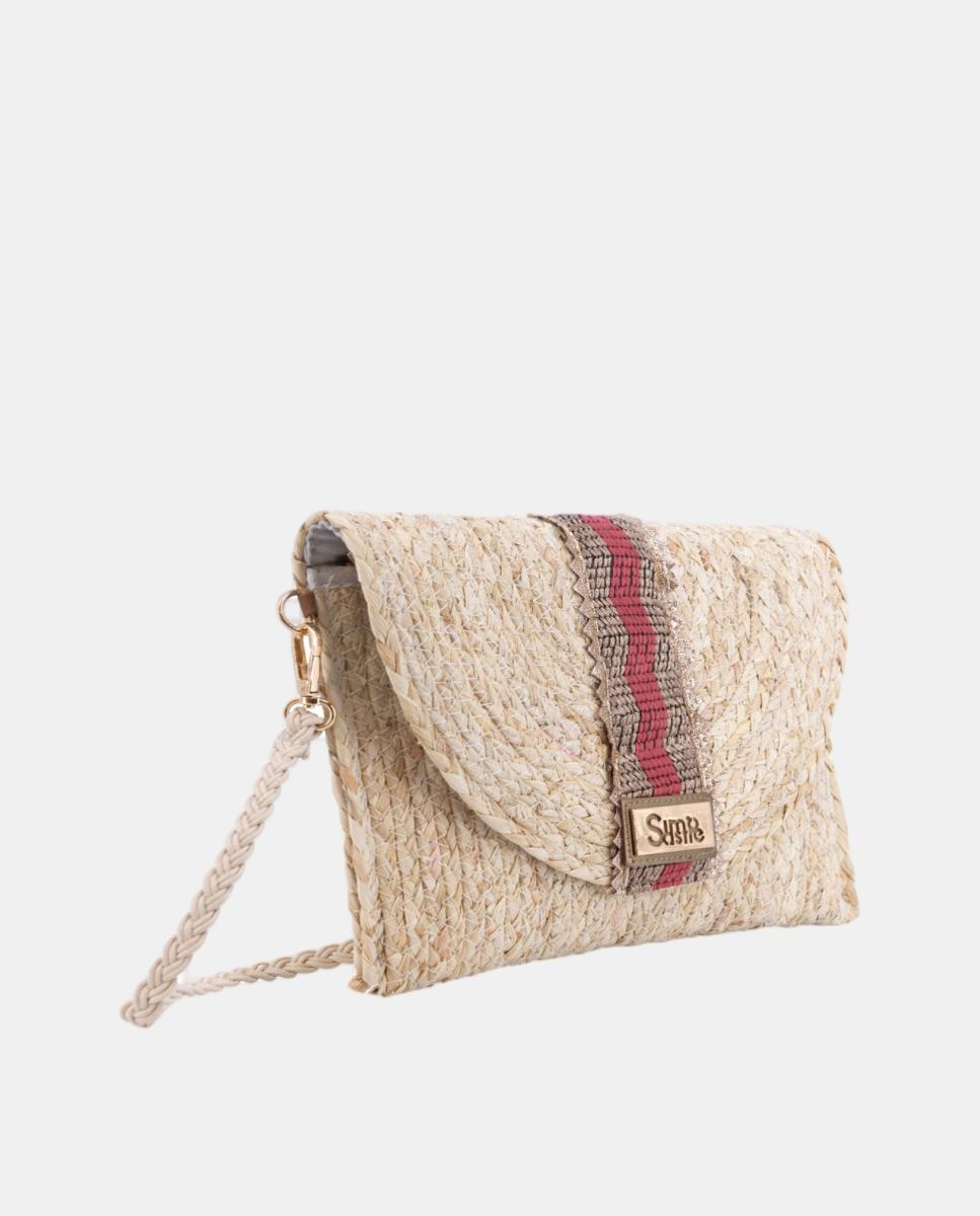 Carteira Tipo Mala Clutch de Folhas de Milho Coral-2