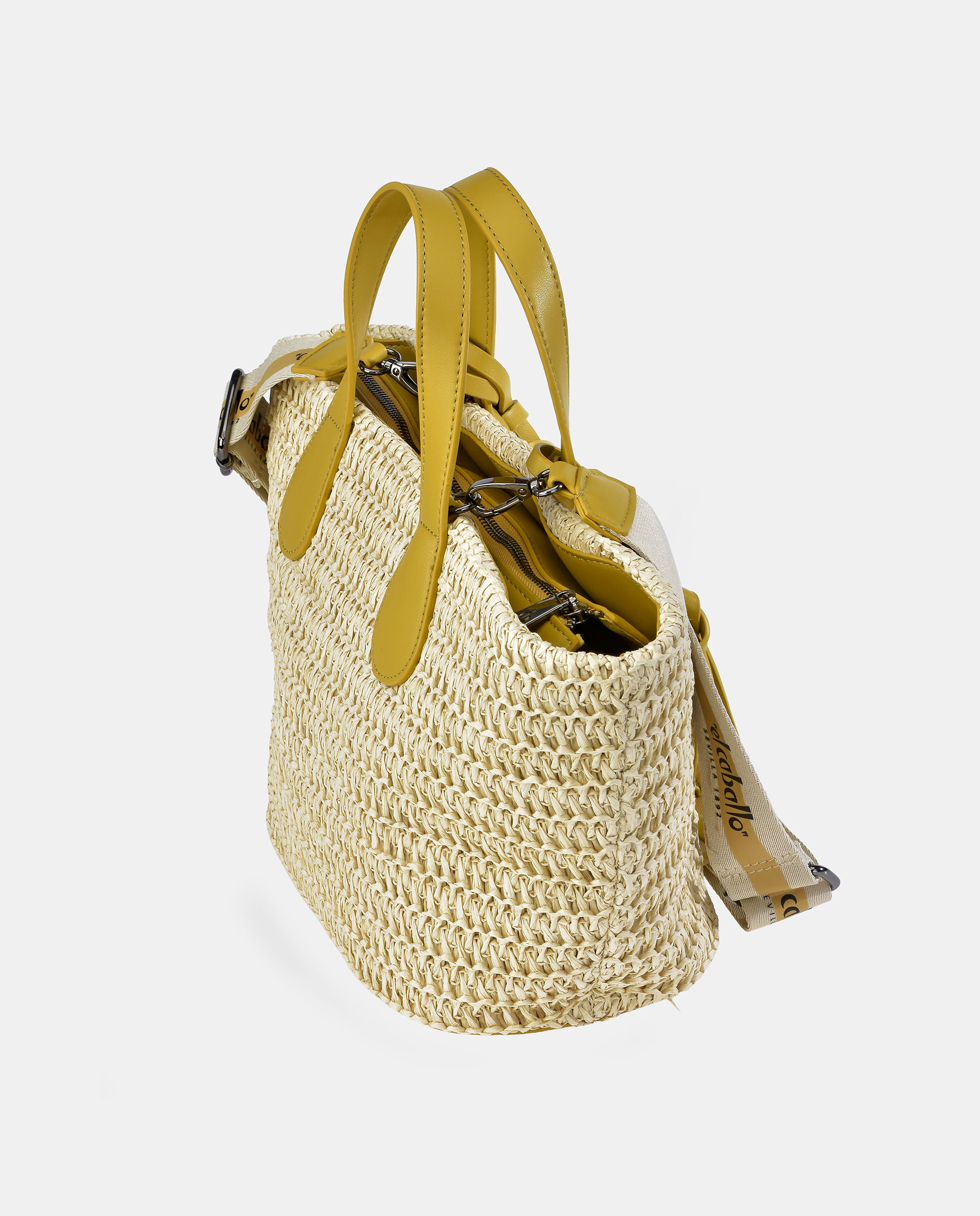 Cesta de Alça Dupla Elaborada em PU Amarelo-limão-3