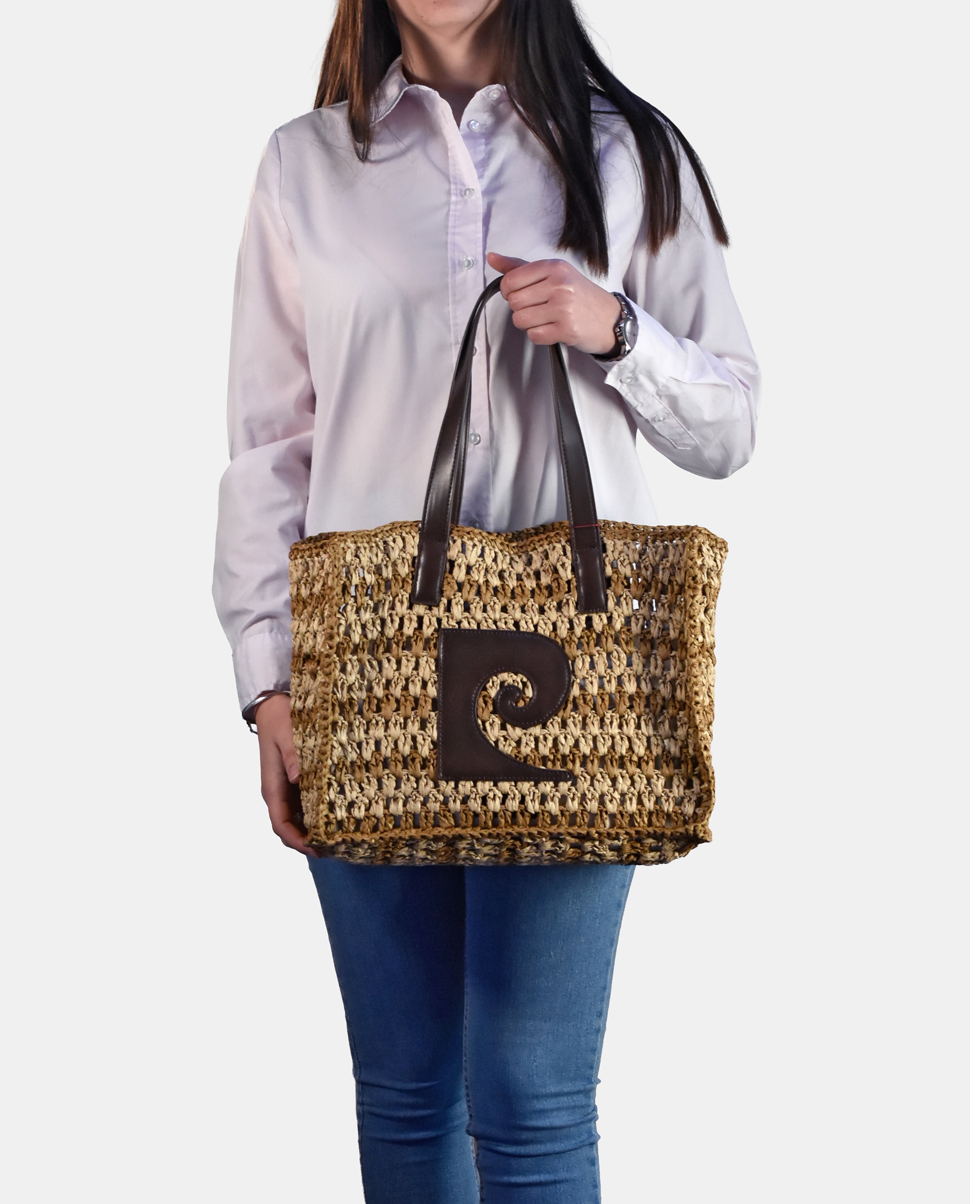 Mala Shopper em Ráfia e P.U Castanho-3