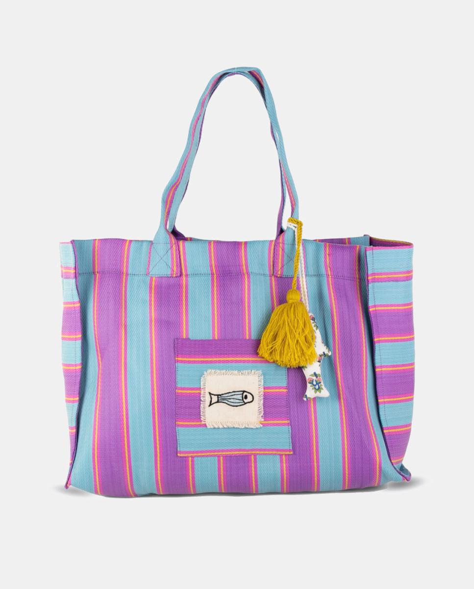 Imagem 0 de Mala Tipo Tote Média para Praia em Material Reciclado com Design às Riscas Marinhas