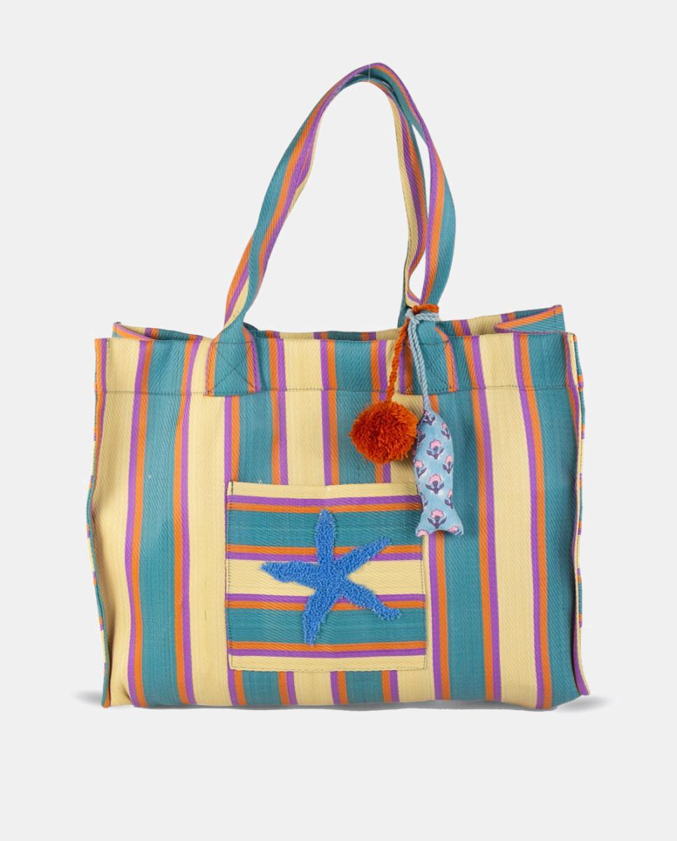 Imagem 0 de Mala Tipo Tote Média para Praia em Material Reciclado com Design às Riscas Marinhas