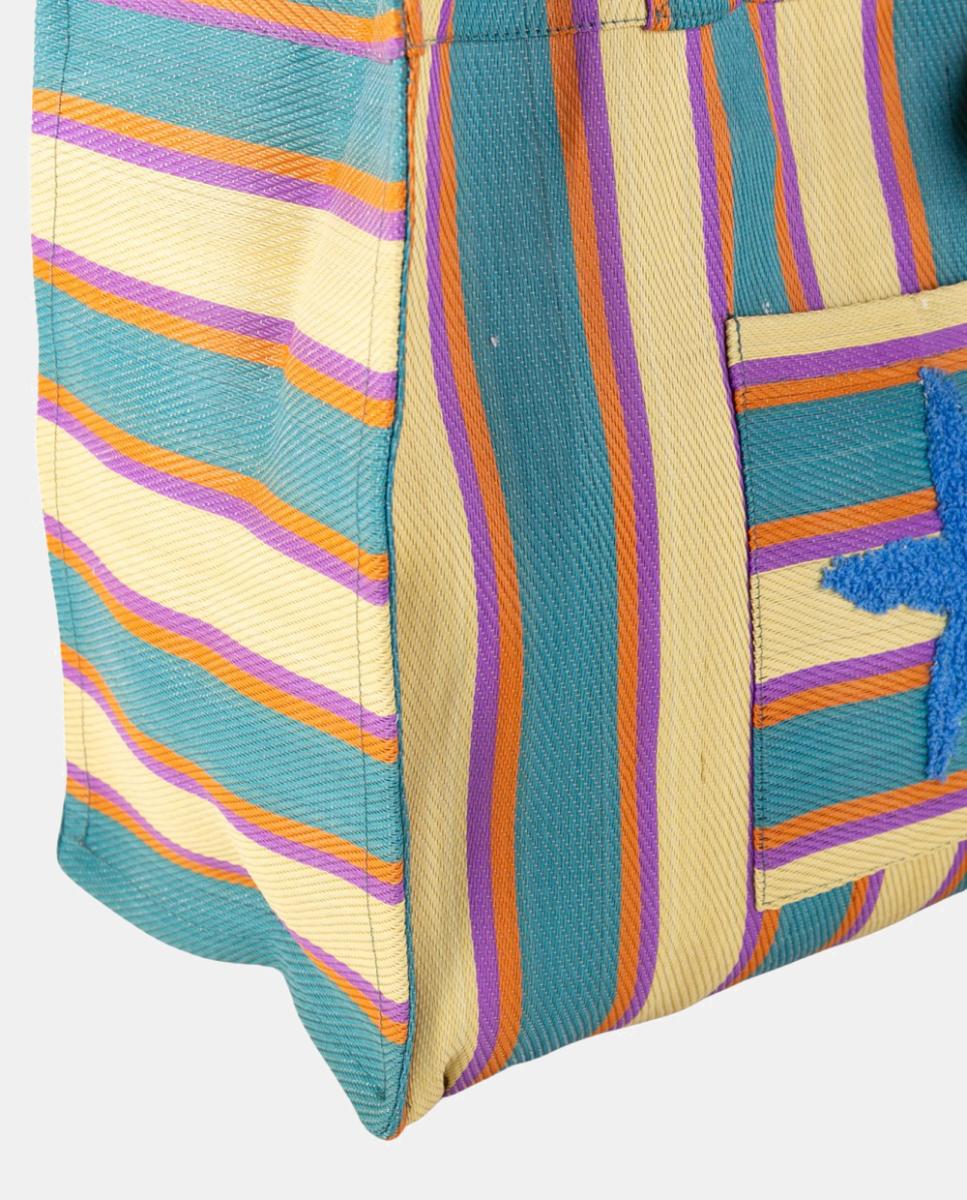 Mala Tipo Tote Média para Praia em Material Reciclado com Design às Riscas Marinhas Amarelo-trigo-2