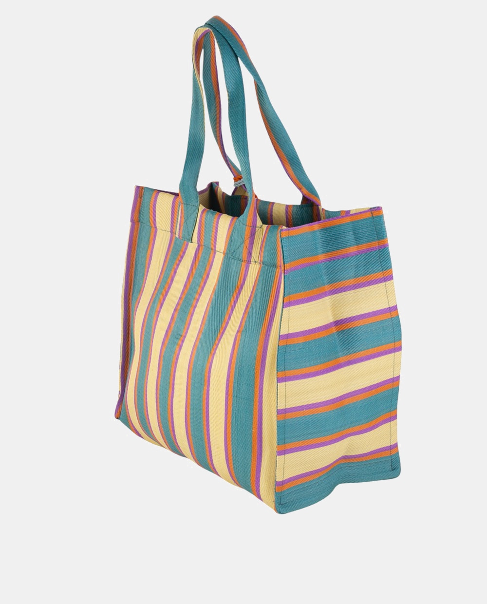 Mala Tipo Tote Média para Praia em Material Reciclado com Design às Riscas Marinhas Amarelo-trigo-3