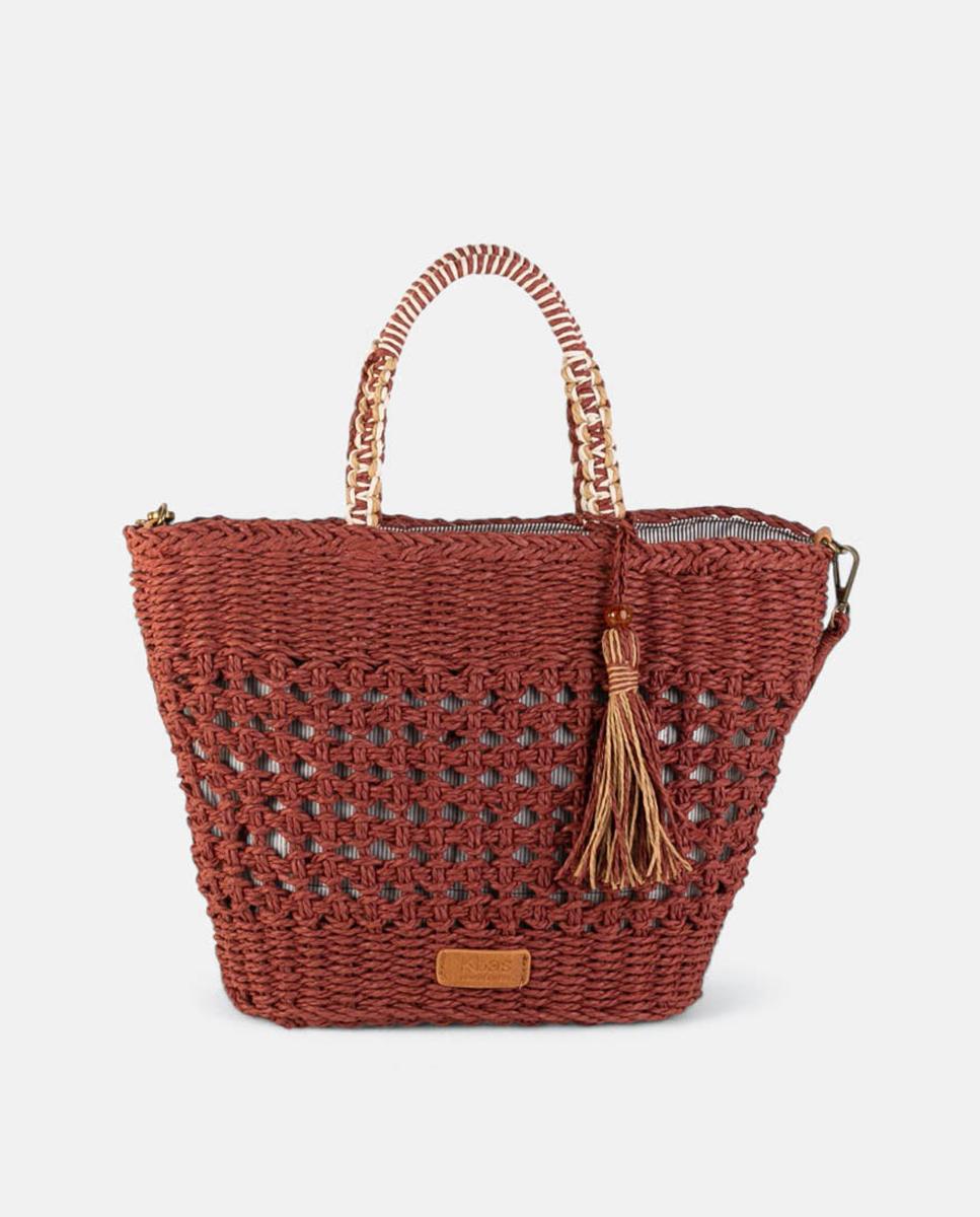 Imagem 0 de Mala Tipo Cesta de Ráfia Entrançada com Desenho Rendilhado