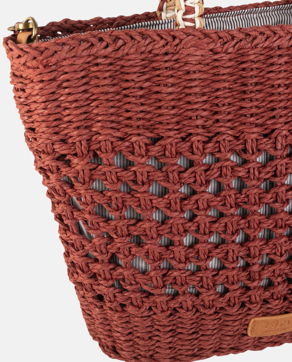 Mala Tipo Cesta de Ráfia Entrançada com Desenho Rendilhado Vermelho/Grená-2