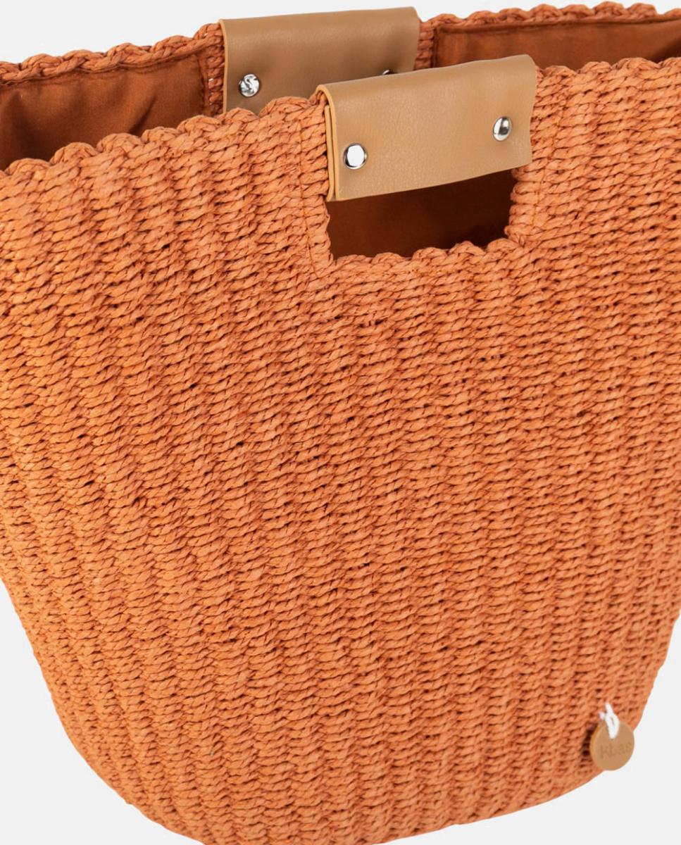 Mala Tipo Cesta Grande de Ráfia com Alça Comprida Ajustável Laranja-telha-2
