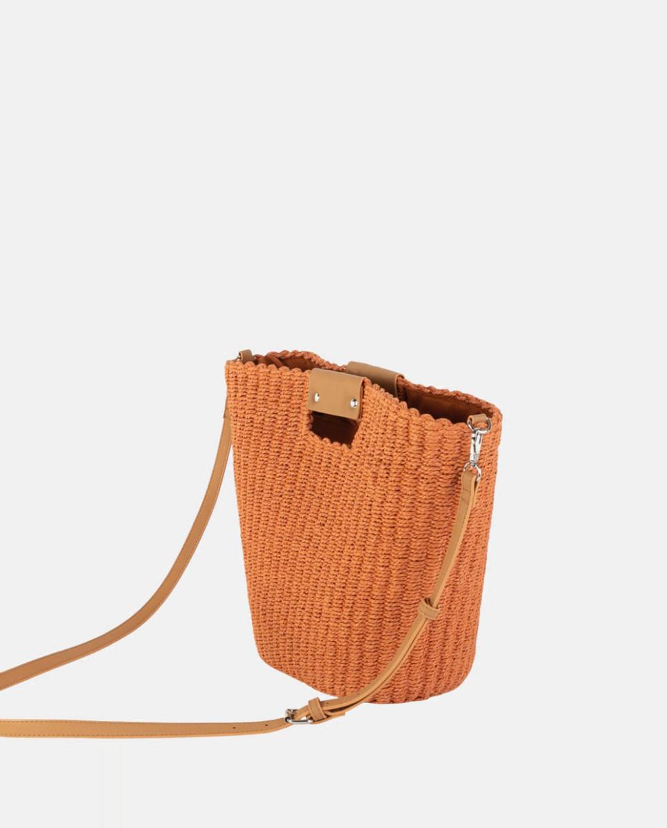 Mala Tipo Cesta Grande de Ráfia com Alça Comprida Ajustável Laranja-telha-3