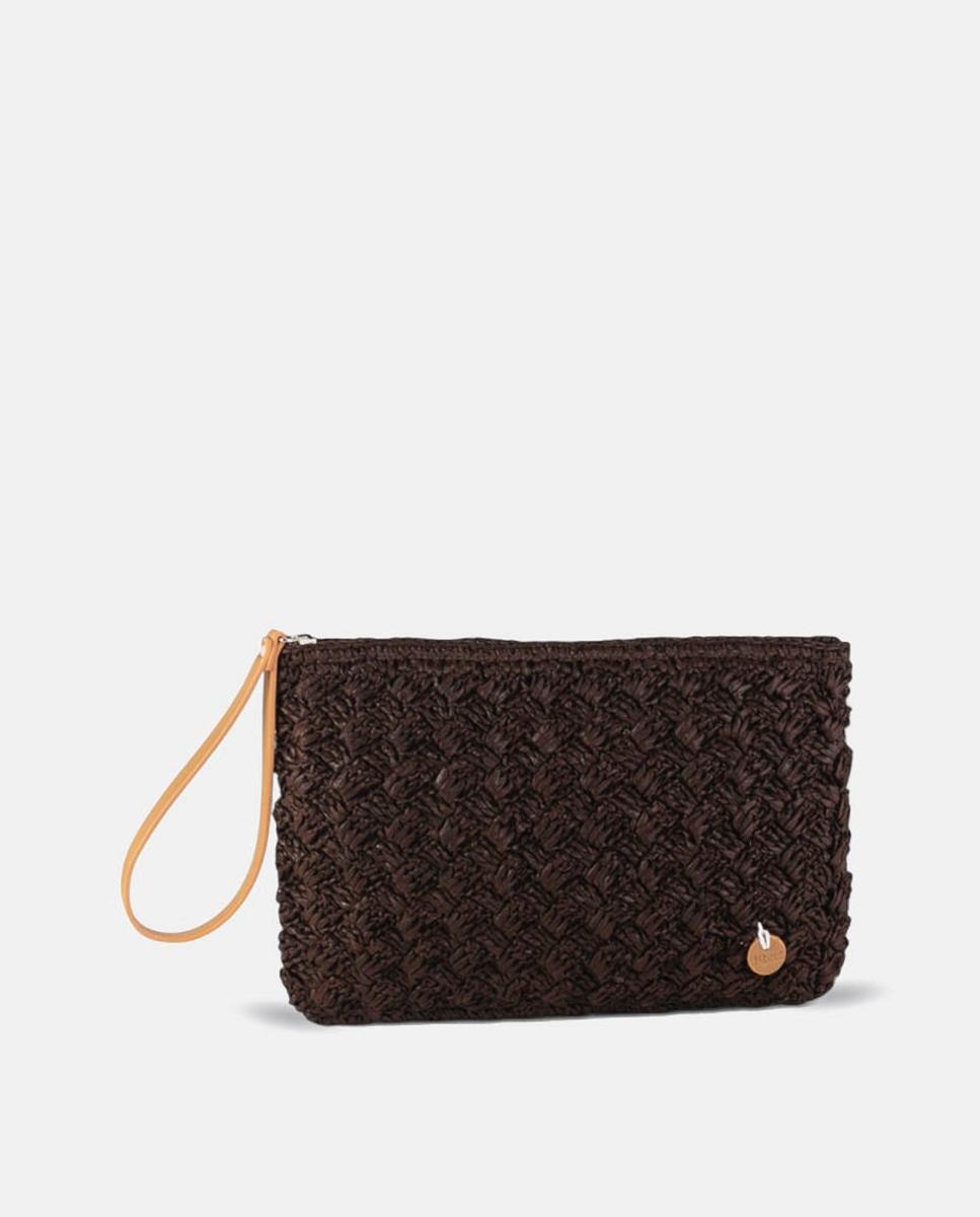 Imagem 0 de Mala Clutch Pequena de Ráfia Entrançada com Formato de Clutch e Alça de Pulso