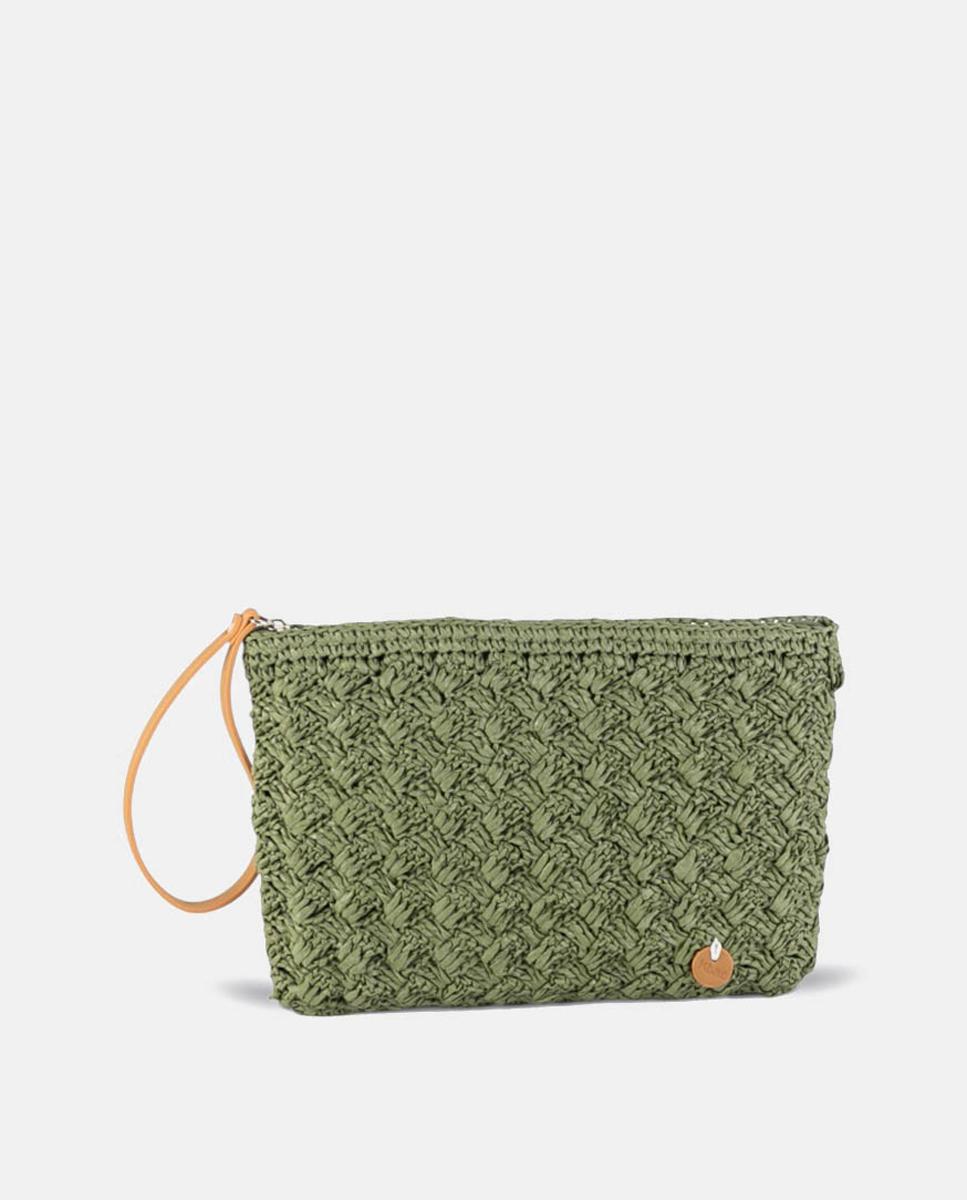 Imagem 0 de Mala Clutch Pequena de Ráfia Entrançada com Formato de Clutch e Alça de Pulso
