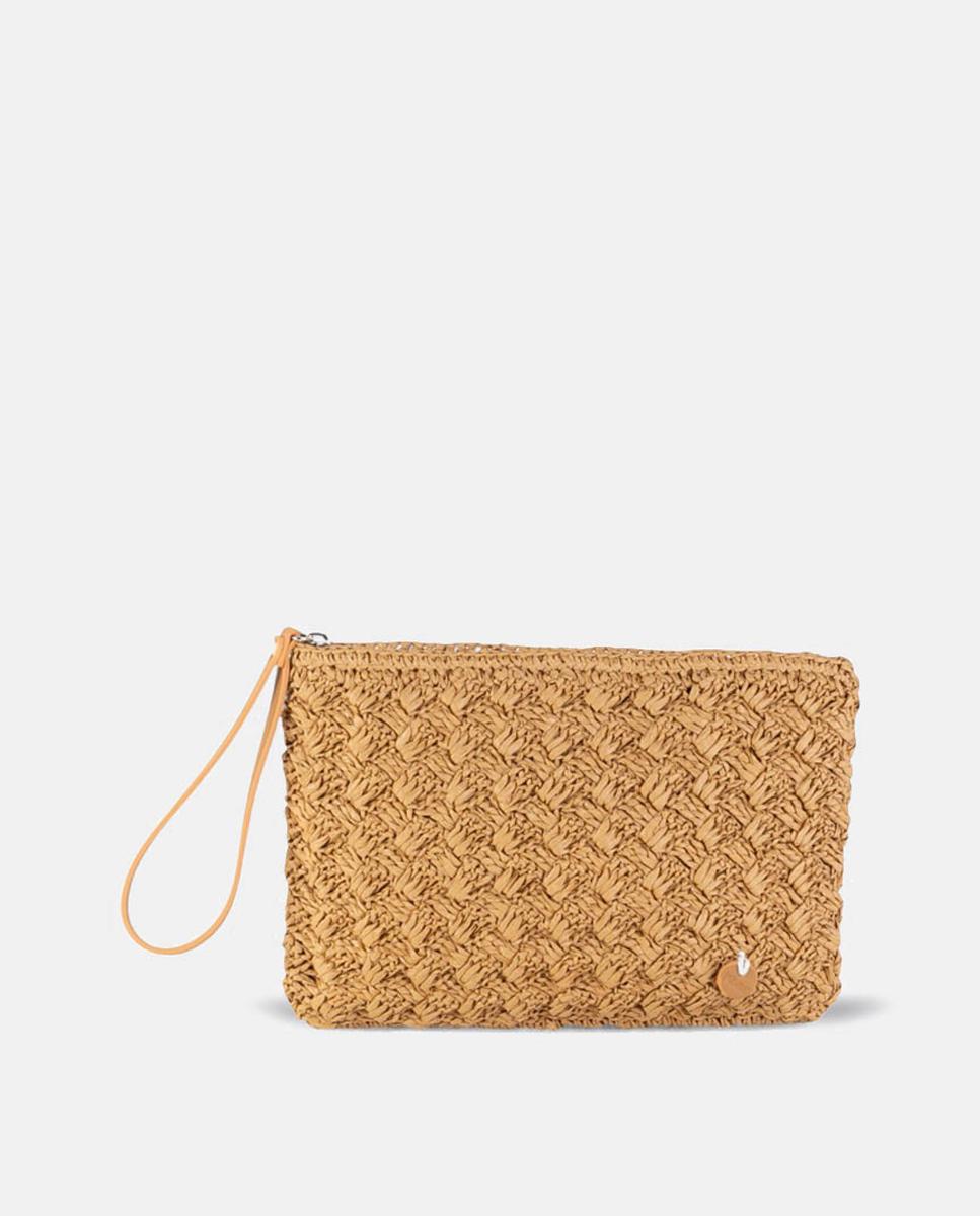 Imagem 0 de Mala Clutch Pequena de Ráfia Entrançada com Formato de Clutch e Alça de Pulso