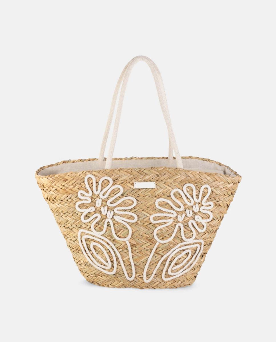 Imagem 0 de Cesta Grande de Fibra Natural com Bordado Floral