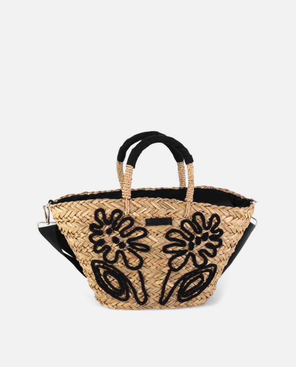 Imagem 0 de Cesta a Tiracolo de Fibra Natural com Bordado Floral