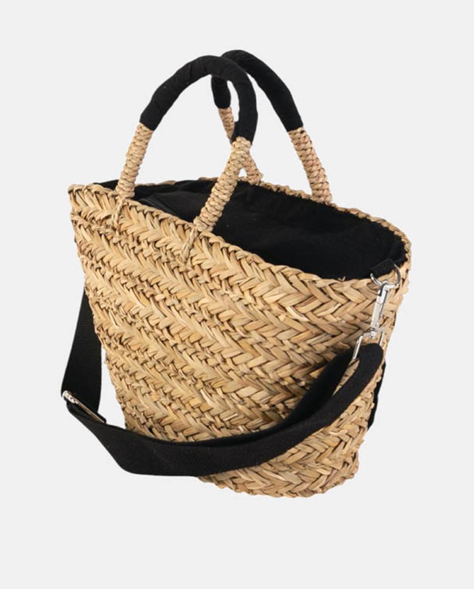 Cesta a Tiracolo de Fibra Natural com Bordado Floral Preto-3