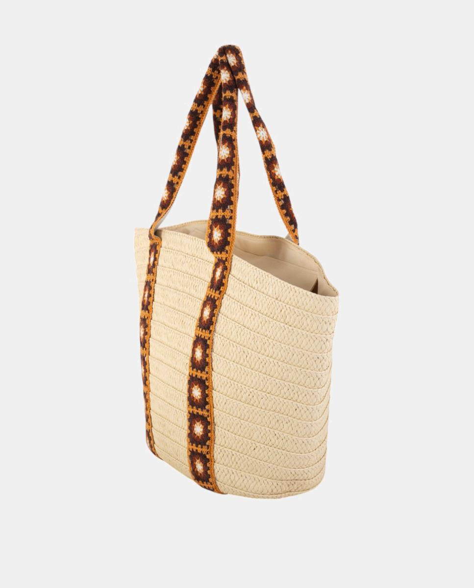 Cesta de Fibra Natural Entrançada Grande com Alças de Crochet Artesanal Natural-3