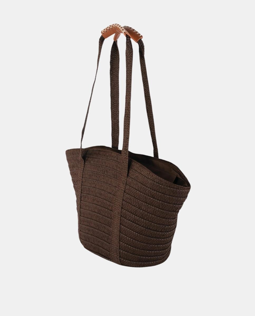 Cesta de Fibra Natural Entrançada Tamanho Grande com Detalhe de Borla Castanho-3