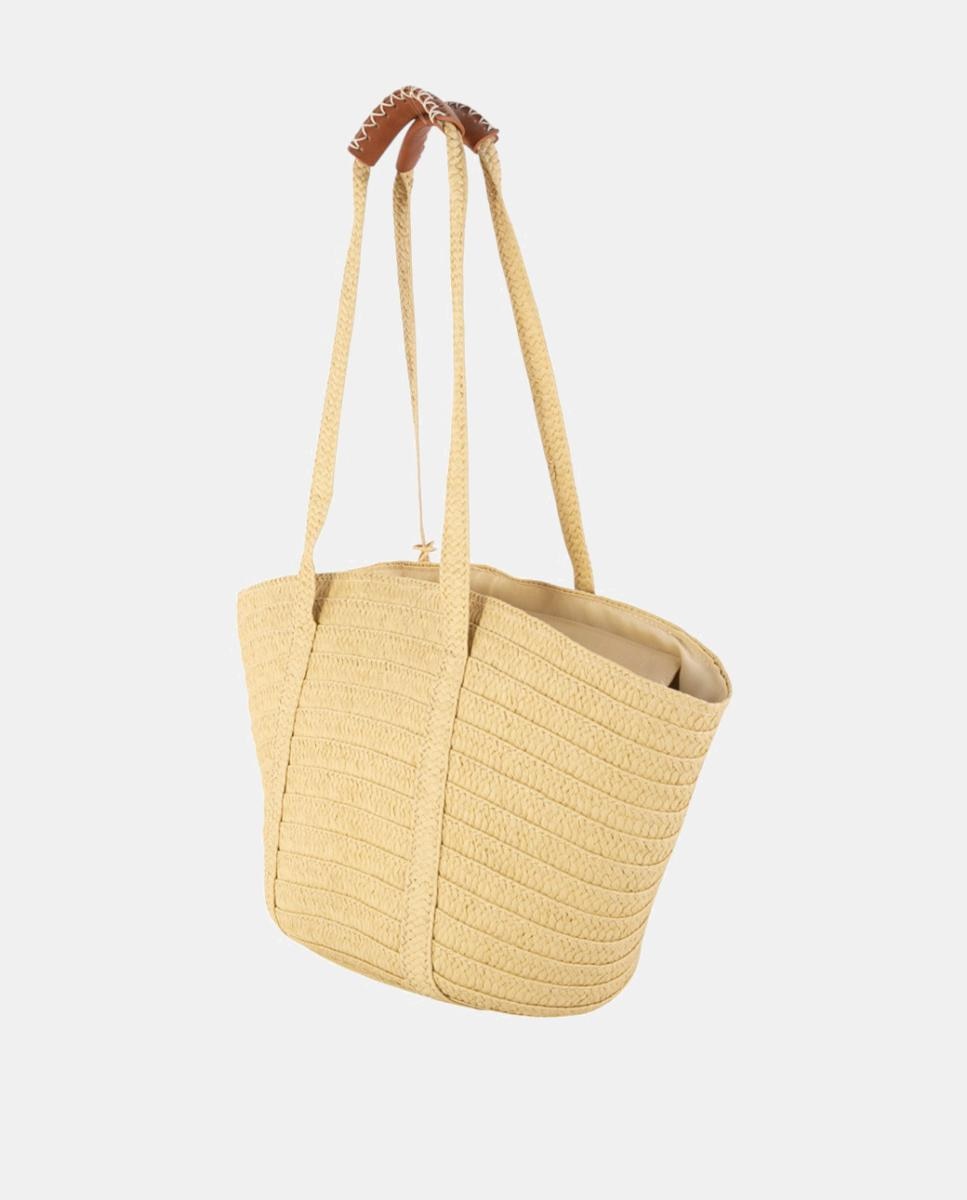 Cesta de Fibra Natural Entrançada Tamanho Grande com Detalhe de Borla Creme-3