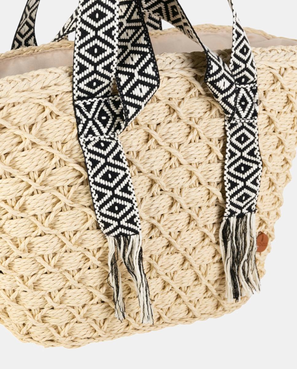 Cesta de Fibra Natural Entrançada com Alças Duplas Bordadas Natural-2