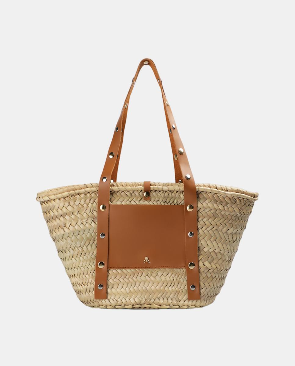 Imagem 0 de Mala Shopper de Ráfia Grande com Tachas