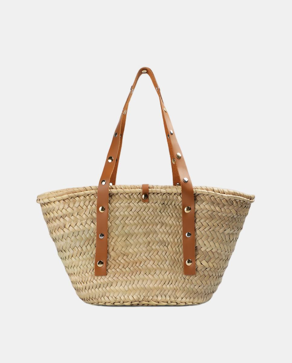 Imagen 2 de Bolso shopper de rafia tamaño medio con tachuelas - Scalpers - Beige Beige