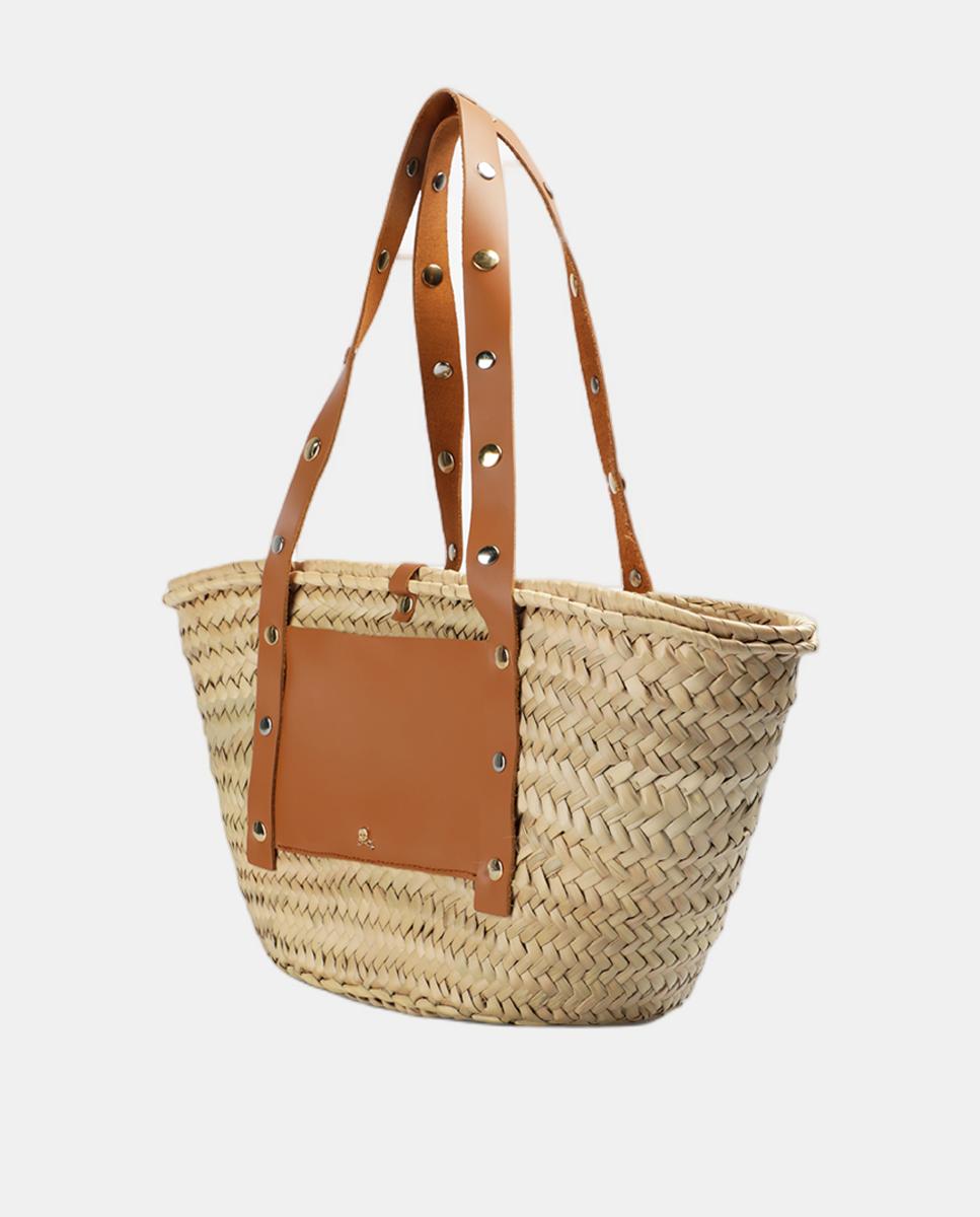 Imagen 3 de Bolso shopper de rafia tamaño medio con tachuelas - Scalpers - Beige Beige