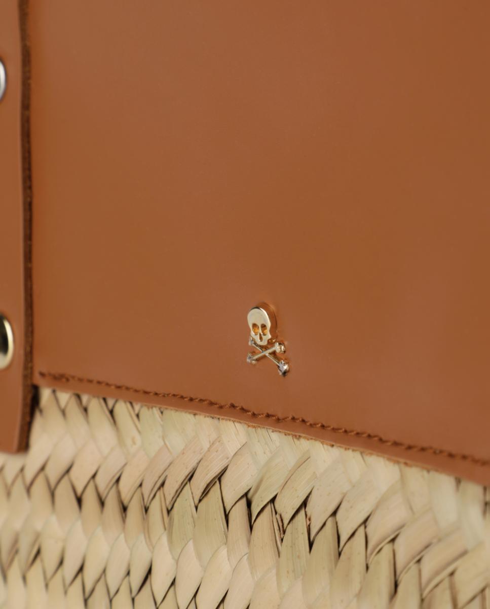 Imagen 4 de Bolso shopper de rafia tamaño medio con tachuelas - Scalpers - Beige Beige