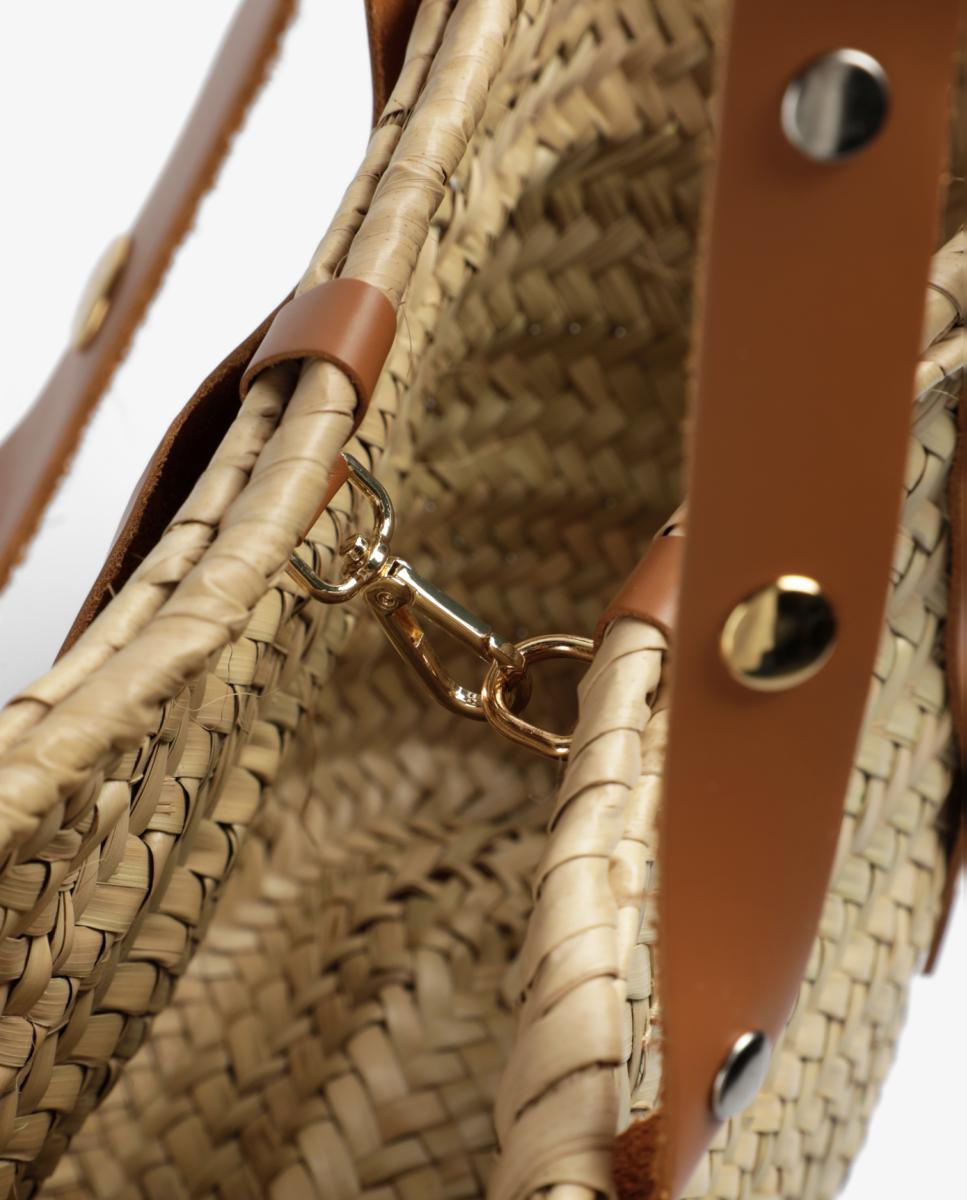 Imagen 5 de Bolso shopper de rafia tamaño medio con tachuelas - Scalpers - Beige Beige