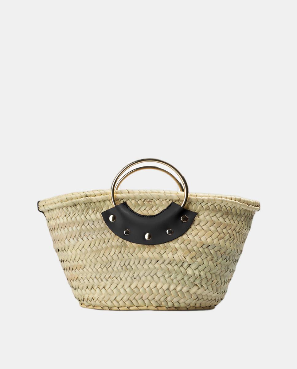 Mala Shopper de Ráfia com Tachas Scalpers Preto-2
