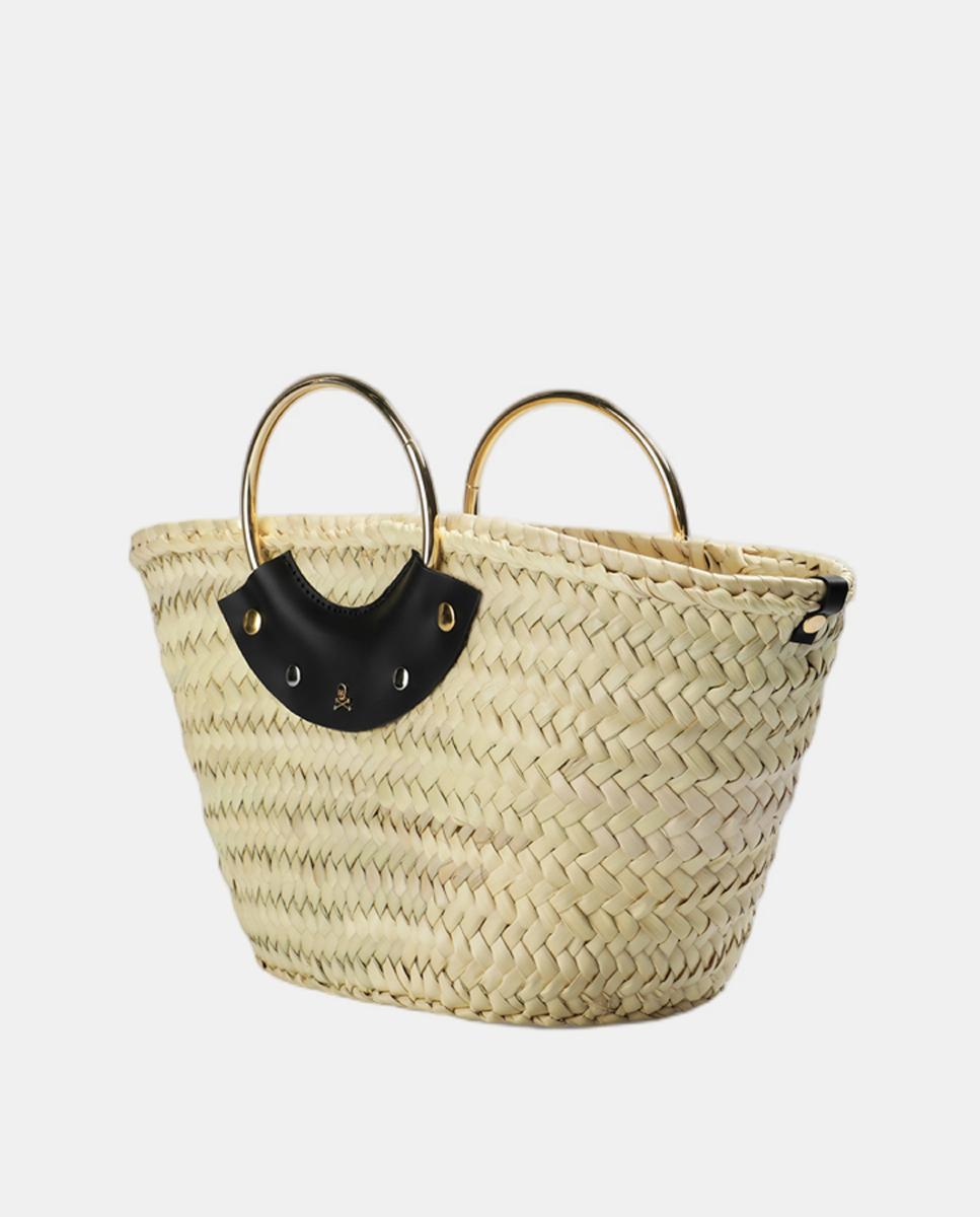 Mala Shopper de Ráfia com Tachas Scalpers Preto-3