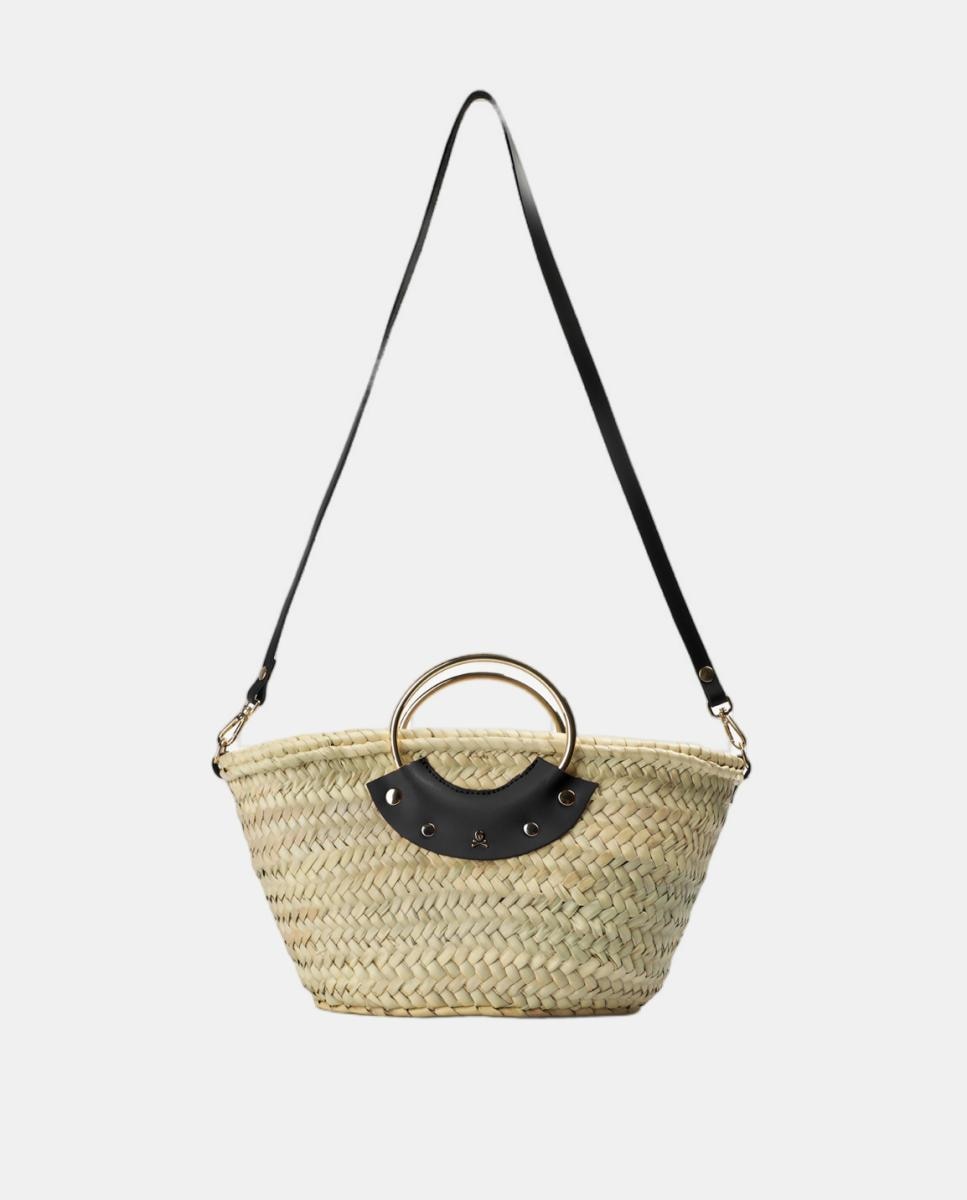Mala Shopper de Ráfia com Tachas Scalpers Preto-4