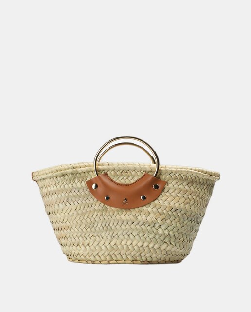 Bolso shopper de rafia tamaño pequeño con tachuelas
