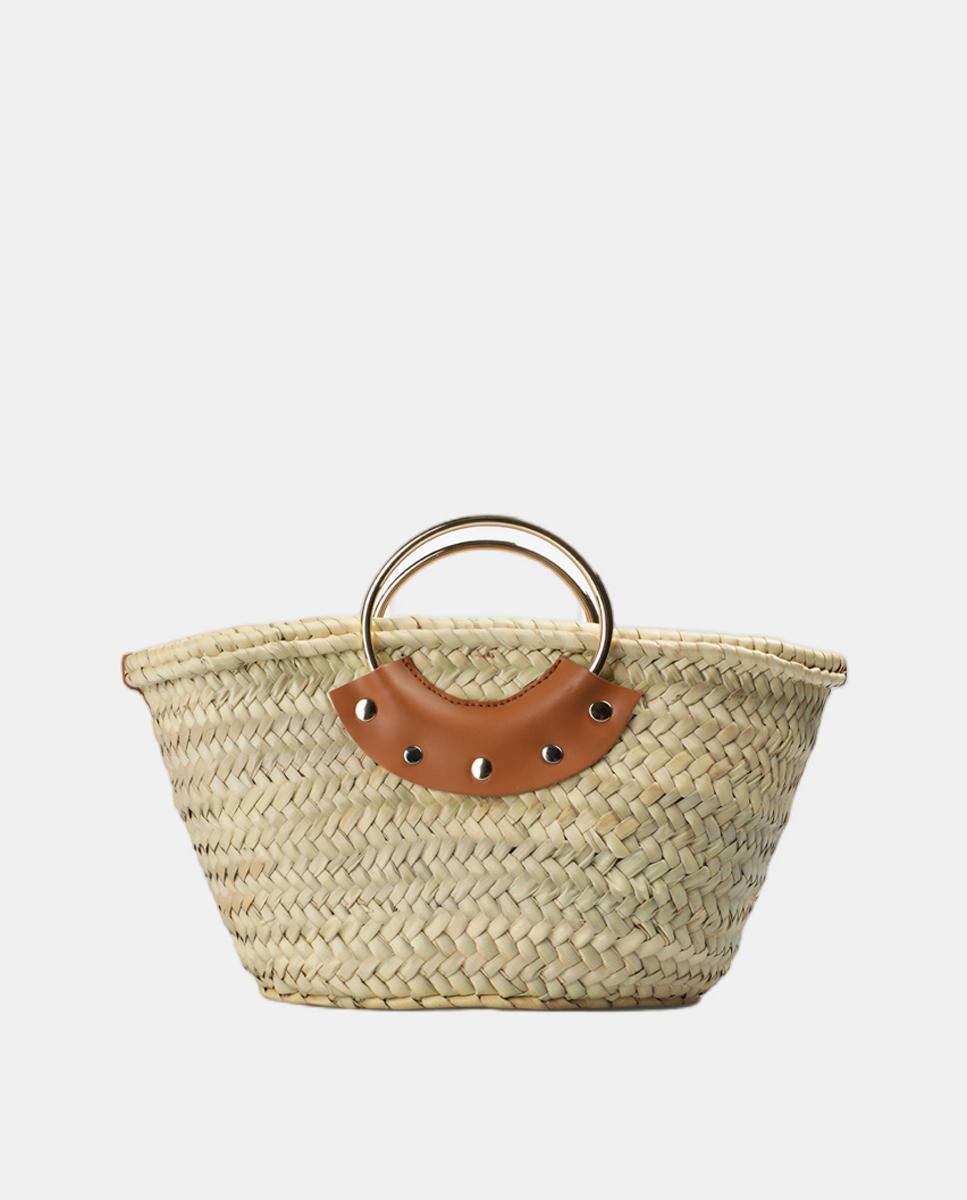 Mala Shopper de Ráfia com Tachas Scalpers Bege-2