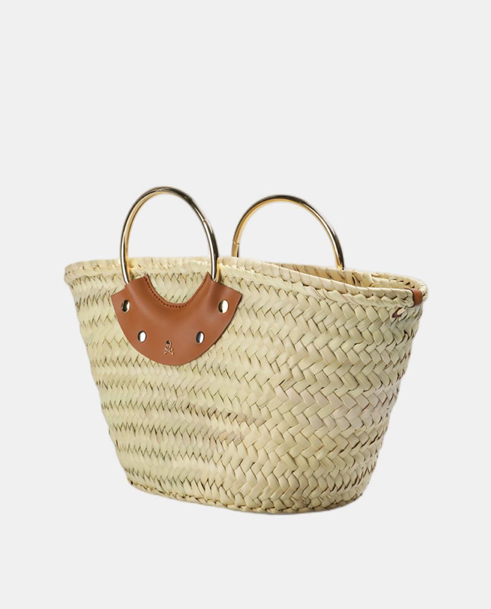 Mala Shopper de Ráfia com Tachas Scalpers Bege-3