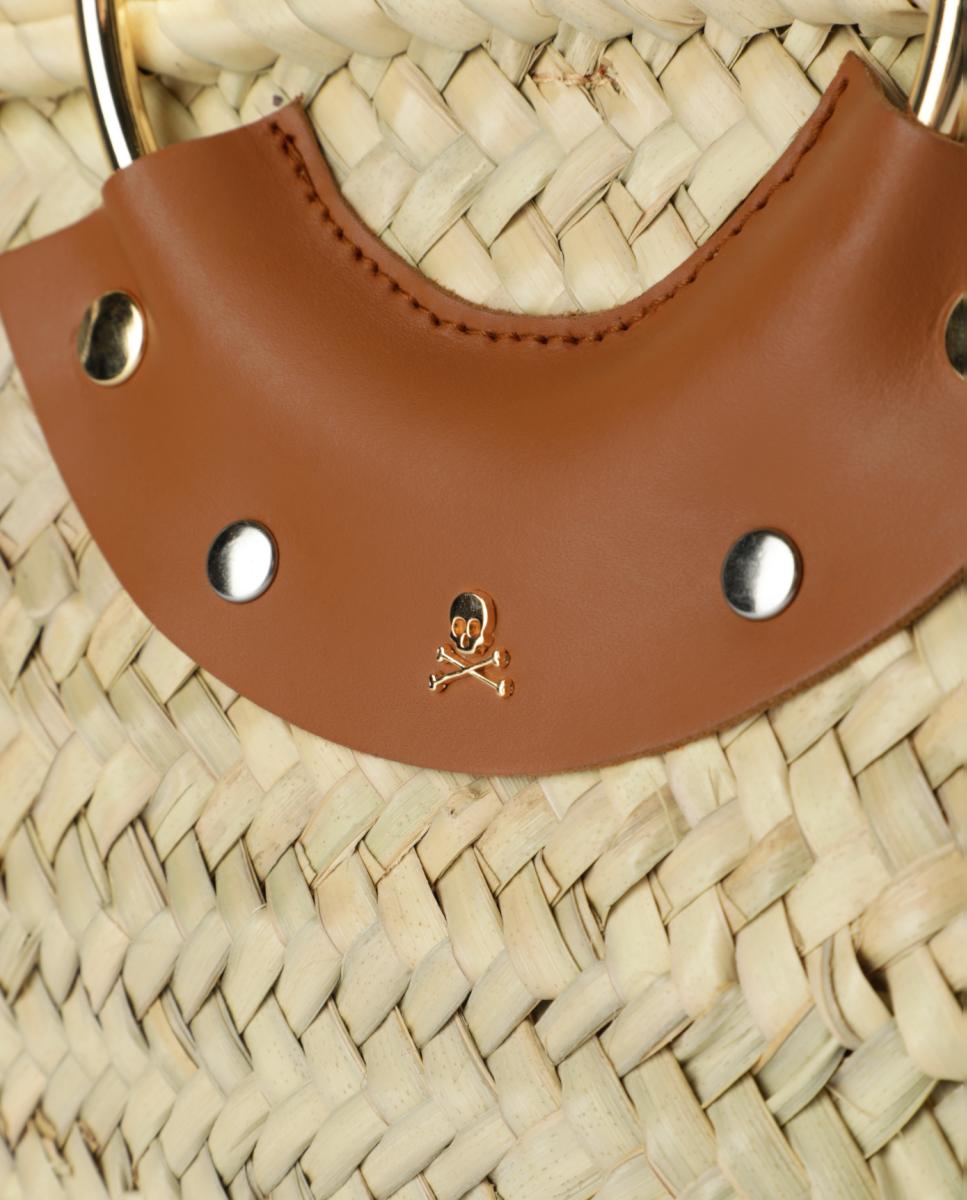 Mala Shopper de Ráfia com Tachas Scalpers Bege-5