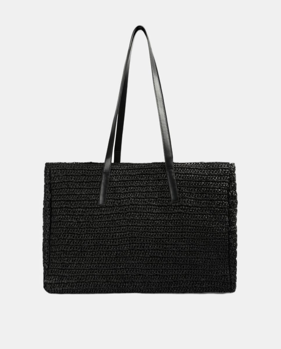 Mala Shopper em Tecido de Papel Tamanho Grande com Caveira à Frente Preto-2