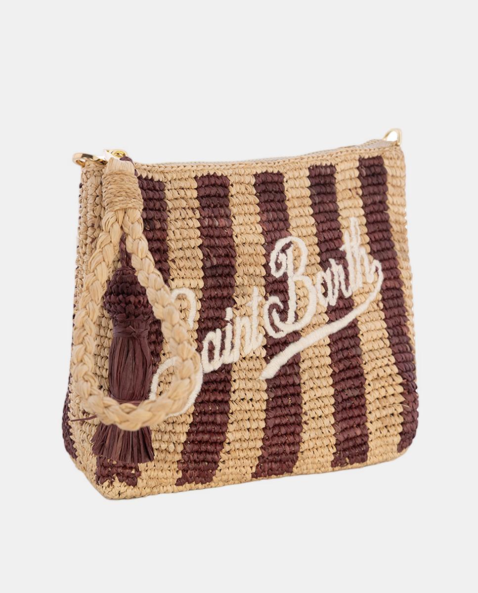 Mala Pouch de Ráfia às Riscas Castanho-2