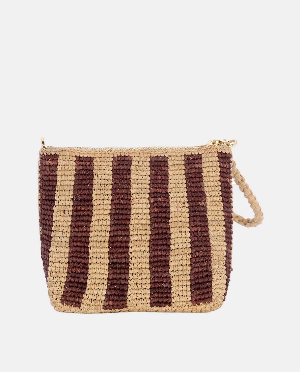 Mala Pouch de Ráfia às Riscas Castanho-3