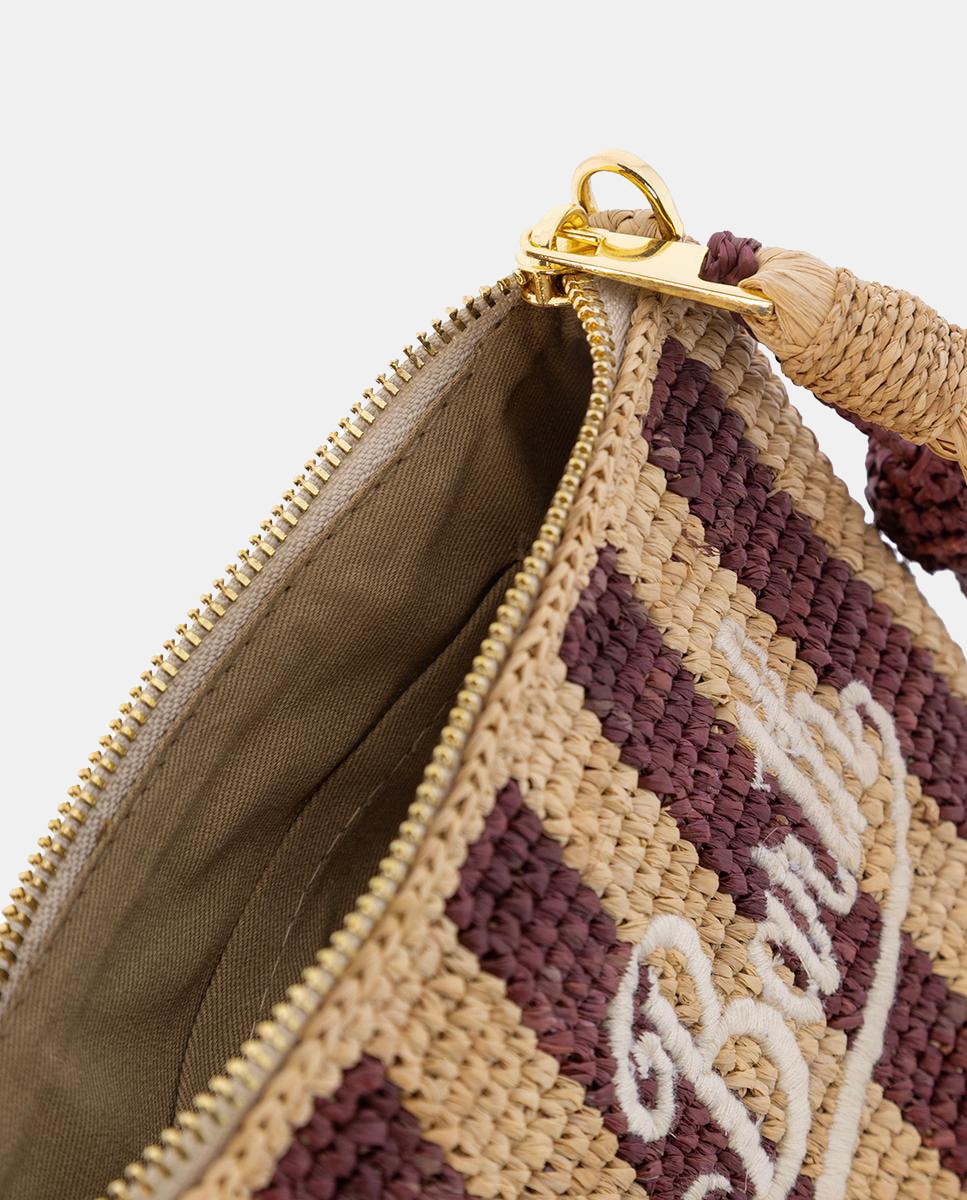 Mala Pouch de Ráfia às Riscas Castanho-4