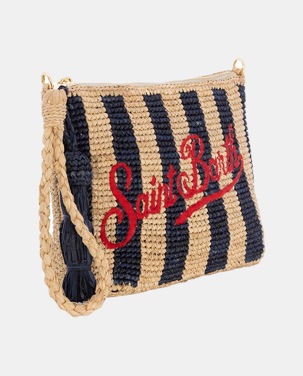 Mala Pouch de Ráfia às Riscas Azul-marinho-2
