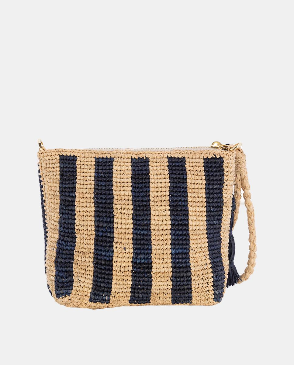 Mala Pouch de Ráfia às Riscas Azul-marinho-3