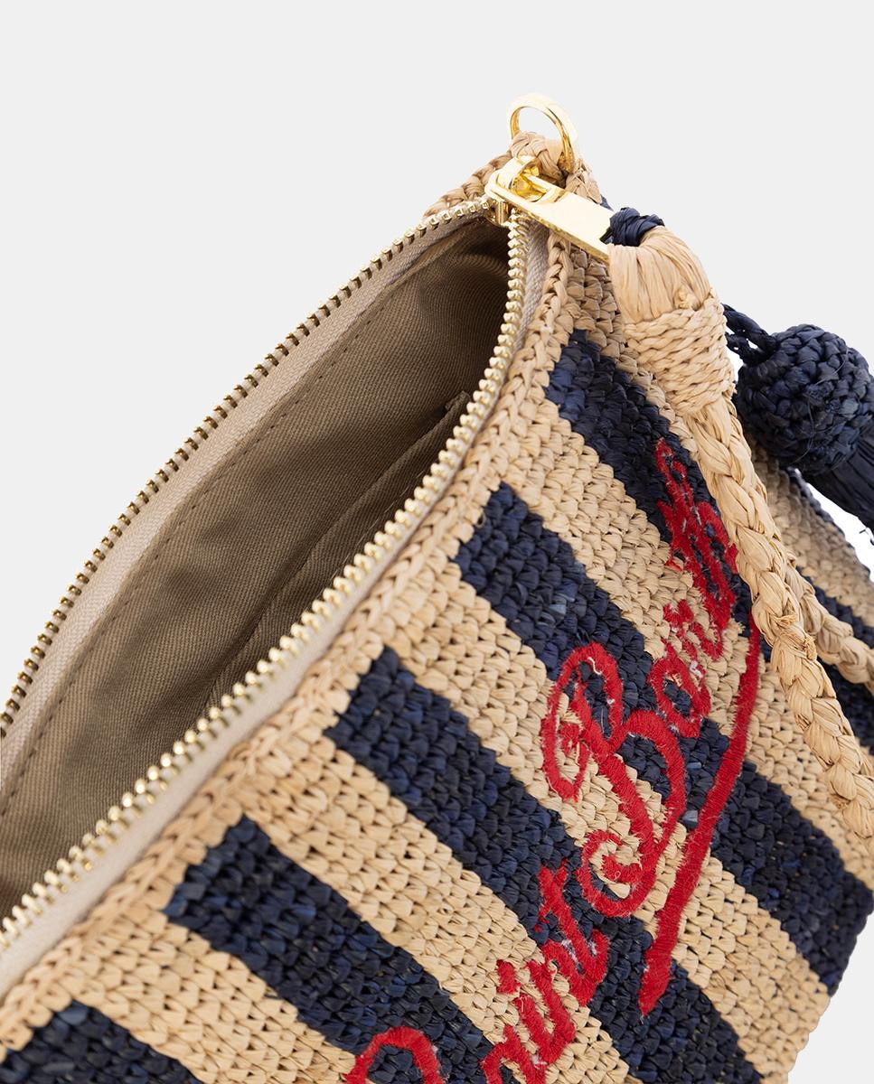 Mala Pouch de Ráfia às Riscas Azul-marinho-4
