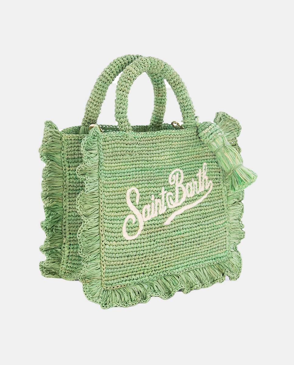 Mala de Ráfia Mini com Alças de Mão e Opção de Alça de Tiracolo Verde-2