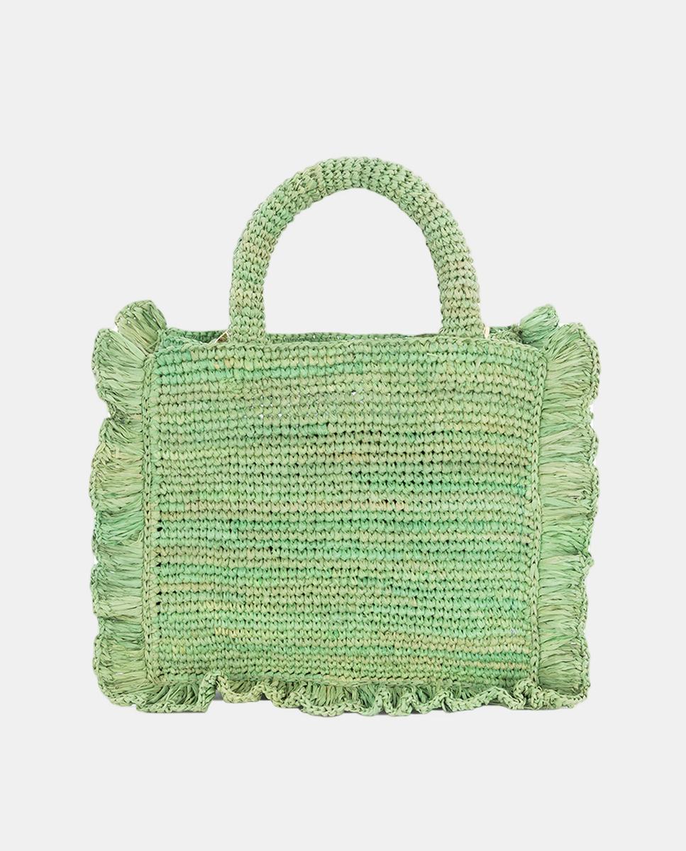 Mala de Ráfia Mini com Alças de Mão e Opção de Alça de Tiracolo Verde-3