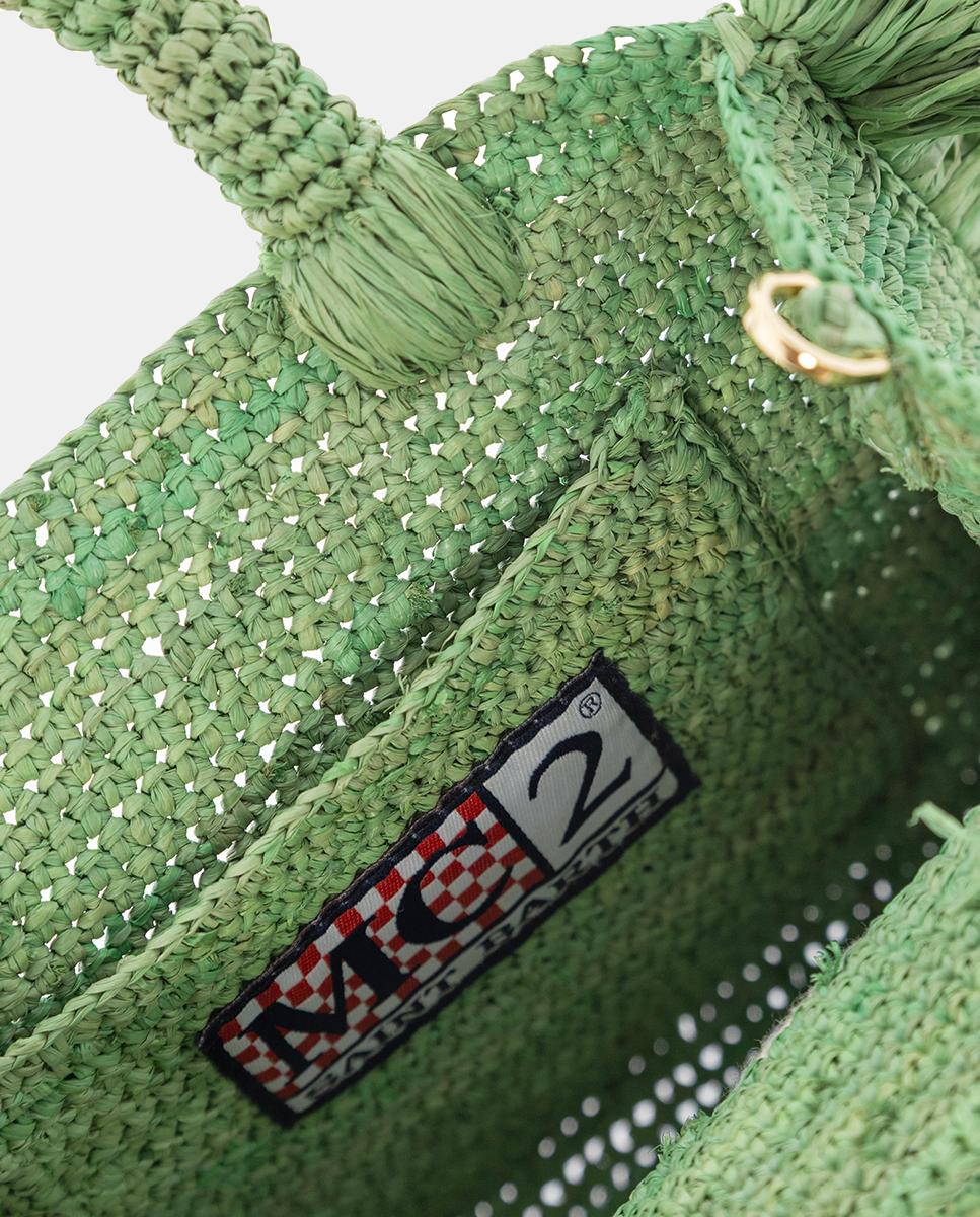 Mala de Ráfia Mini com Alças de Mão e Opção de Alça de Tiracolo Verde-4